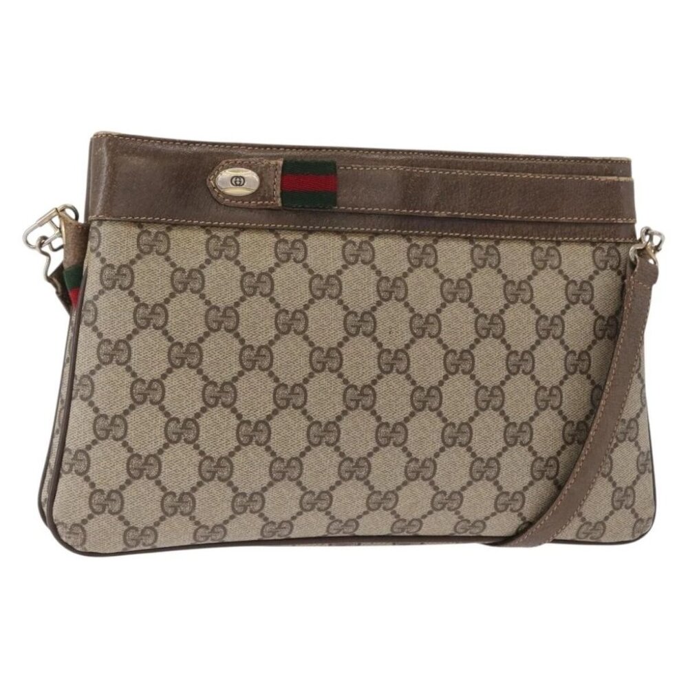 GUCCI GG Supreme Web Sherry Line Bag PVC Beige Gold 904 02 035 Auth ep12282